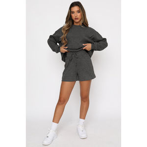 เสื้อสเวตเตอร์และกางเกงขาสั้นของผู้หญิงสำหรับใส่ไปยิมเสื้อสเวตเตอร์และกางเกงขาสั้นผ้าฝ้ายสำหรับผู้หญิง - Product Image 3