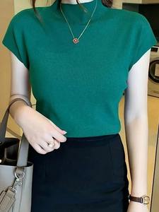 Tops en tricot sans manches à col roulé pour femmes, été, 100% coton, uni et ajusté, pulls décontractés, vêtements de rue pour femmes - Product Image 4