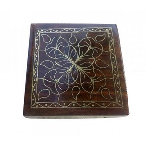 Manufacturer Wood & Brass Inlay Metal Inlay <b>Set</b> Custom square Black Wood & Brass Inlay Pallet <b>Coasters</b> - Product Image 3