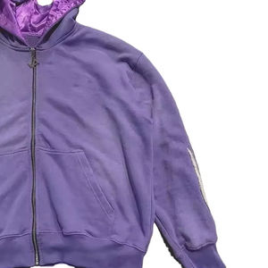 Sudaderas con capucha de peso pesado con estampado de abullonado bordado de chenilla de algodón pesado Sun Faded Vintage Wash Satin Lined Zip Up Process Impex - Product Image 5