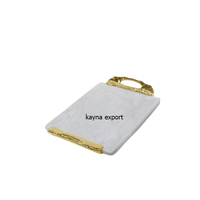 Plateau en marbre décoratif de luxe avec poignée en forme de branche dorée et bordure dorée polie, qualité supérieure, sans danger pour les aliments, marque Kayna Export