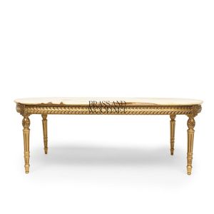 Mesa de Centro Ovalada de Lujo con Tapa de Mármol Ónix Natural y Patas Acanaladas con Hoja de Oro Antigua para Salas de Estar Clásicas y Elegantes - Product Image 2