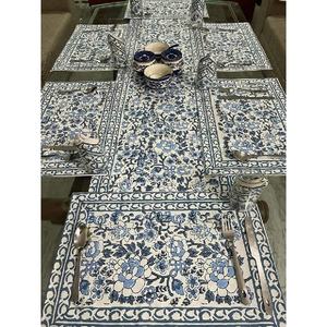 Indian Handcrafted Hand Block Printed Mats Set of 6 Placemats and Napkins Set <b>Table</b> <b>Decor</b> Cotton Mats and Linen Napkins - Product Image 5