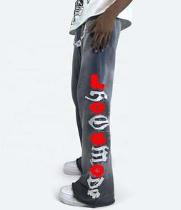 Custom <b>Slim</b> <b>Fit</b> <b>Men's</b> <b>Jogger</b> Set 100% Cotton French Terry Oversized Pants Casual Flat Mid Vintage Print Distressed Acid Wash - Product Image 2