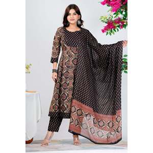 Conjunto de Kurta Floral con Dupatta y Salwar Kameez, Ropa Étnica India Banarasi - Product Image 3