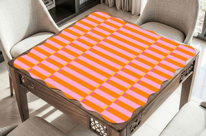 Turuncu Pembe Çizgili Mahjong Matı 80x80cm 3mm Kauçuk Destekli Taraklı Dikişli Kenar - Product Image 3