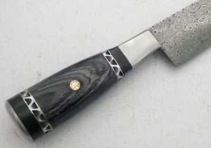 Cuchillo de Chef hecho a mano de alta calidad con hoja de acero de Damasco y cubierta de cuero con mango Pakawood para uso en la cocina. - Product Image 5