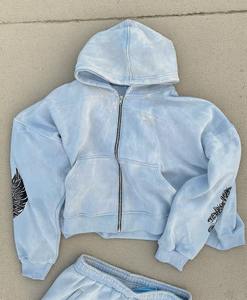 Sweats à capuche zippés personnalisés éponge française lavage à l'acide soleil fané sweats à capuche pour hommes unisexe haute qualité sérigraphie Street Wear sweats à capuche - Product Image 6