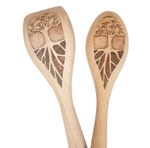 Espátula de madera Cuchara Hecho a mano Quemado Diseñador Esmalte Flor Diseño Nuevo - Product Image 1