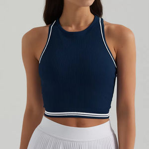 Débardeurs de sport sexy pour femmes, sans manches, à contraste de couleurs, en tricot, dos nageur, séchage rapide, Spandex/Nylon 220g - Product Image 4