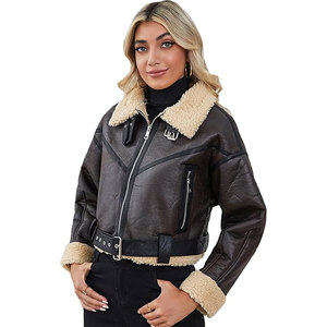 Chaqueta Corta de Cuero Sintético para Mujer, Chaqueta Bomber con Cierre y Solapa, Abrigo de Aviador Elegante y Cálido, Chaqueta de Vuelo Informal y Moderna - Product Image 4
