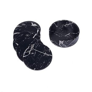 <b>Black</b> Natural Marble Drink <b>Coasters</b> Set Modern Rustic Round Table Protector for Home Decor - Product Image 3
