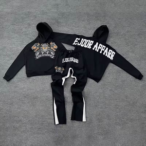 Custom Streetwear Sweatsuit Baggy Flared <b>Sweatpants</b> Jogger ZipUp Hoodie Set Oversized Men Acid Wash <b>Woman</b> Tracksuit Manufacturer - Product Image 2