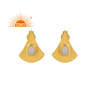Mejor Venta de plata esterlina 18K chapado en oro Natural Arco Iris Luna piedra preciosa Stud pendiente Demi joyería fina fabricante - Product Image 1