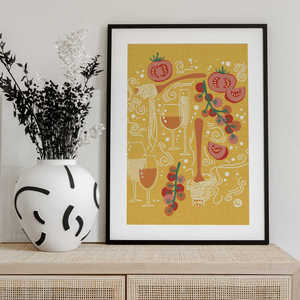 Ilustración divertida de pasta italiana de Aia Ueno, impresión digital de tomate y vino sobre base de papel por Pasta Paradise - Product Image 2