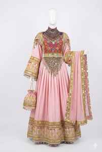 Limited Edition Vintage Afghan Kuchi Formal Wedding Maxi <b>Dress</b> Long Sleeves V-neck Handmade Embroidery Linen Satin Custom Colors - Product Image 6