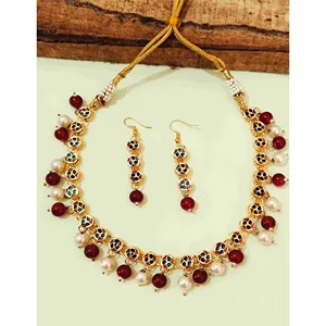 Ensemble de collier en perles multicolores Kundan plaqué or 18 carats, style vintage, base en cuivre, bijoux fins pour mariages - Product Image 3
