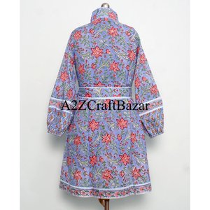 Robe midi décontractée d'été pour femme en 100% pur coton, style occidental, manches bouffantes, écologique, unie, imprimé numérique - Product Image 6