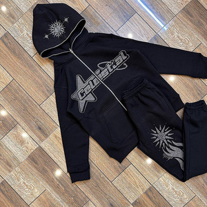 Conjunto Deportivo de Punto Personalizable para Mujer, Estilo Casual Vintage Urbano 2024, con Bordado Desgastado, Parches, Lavado Ácido y Sudadera con Capucha y Cremallera - Product Image 5