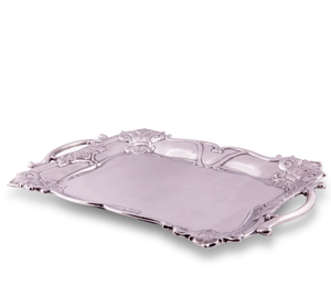 Plateau rectangulaire argenté de style moderne avec poignée en métal cuivre antique Design classique pour une utilisation élégante et décorative - Product Image 1