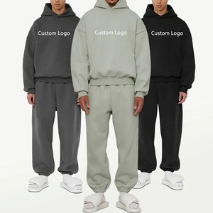 2025 conjuntos de chándales en blanco transpirables fabricante bajo MOQ pantalones de chándal de gran tamaño y conjunto de Sudadera con capucha 100% algodón hombres chándal - Product Image 3