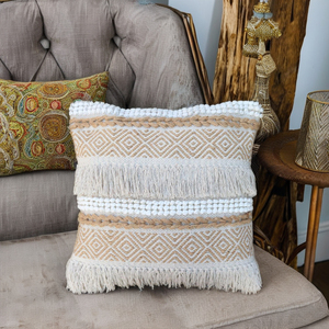 Housse de coussin zippée en coton tissé, écologique, non toxique, faite à la main, au design bohème marocain vintage géométrique carré, nouveau style élégant - Product Image 1