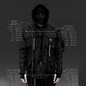 2026 Wholesale Custom Techwear Fashion Jacket for Men Breathable Black Hooded Waterproof Streetwear Windbreaker Jacket for Men - Product Image 6