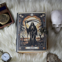 Carnet artisanal en cuir véritable imprimé gothique, couverture cartes de tarot, pages vintage à bords festonnés, cadeau classique sorcière, Halloween, horreur