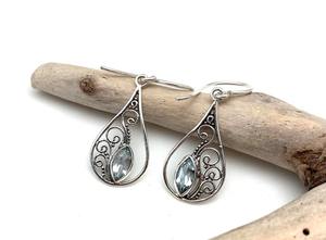 Boucles d'oreilles pendantes classiques pour femmes, style bohème, argent sterling 925, pierre précieuse topaze bleue, fabrication artisanale, cadeau de mariage - Product Image 2