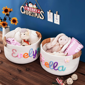Cesta <span class=keywords><strong>con</strong></span> <span class=keywords><strong>nombre</strong></span> <span class=keywords><strong>personalizada</strong></span>, cesta de regalo para bebé, caja de regalo para ducha, cestas de almacenamiento de cuerda de algodón de tela plegable para niños - Product Image 2