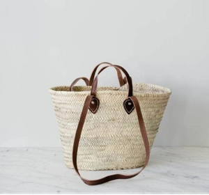 STRAW BAG Handmade With Leather French Market Basket - Product Image 1