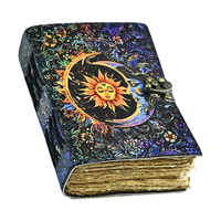 Carnet de croquis vintage Soleil et Lune, 200 pages, papier artisanal à bords frangés, journal en cuir véritable, unisexe, Fête des Mères, Halloween