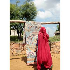 Alfombra Manchaha Azul de Lana y Seda de Bambú Anudada a Mano, Abstracta, Rectangular de 10 mm para Pasillo, para el Hogar, para Adolescentes - Les-604, Alfombras Jaipur US - Product Image 4