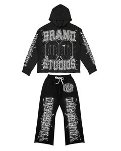 Meilleur ensemble de survêtement pour homme, style streetwear, 100% coton, léger, avec poches, effet baggy, avec strass, pour l'hiver, fabriqué au Pakistan - Product Image 4