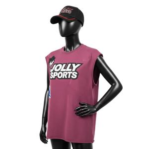 Camiseta sin mangas de algodón jersey para mujer, suave, transpirable, color granate, para gimnasio, con logo personalizado serigrafiado, camisetas de algodón sin mangas para mujer - Product Image 4