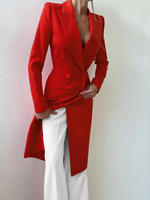 Veste de costume ajustée à double boutonnage AOMEI Red Notch Lapel, blazer long, tenue de bureau, veste de travail formelle