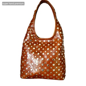 Sac Hobo en Cuir Marocain Fait Main Clouté - Grand Sac Fourre-Tout Vintage à Rivets Grande Capacité Bandoulière Unique Fermeture Magnétique Or Foncé - Product Image 1