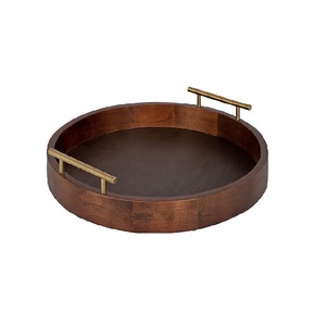 Bandeja de servicio redonda de madera Natural de nuevo diseño con asa para mesa, restaurante y utensilios de cocina, venta al por mayor de alta calidad - Product Image 1