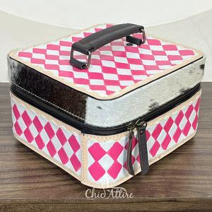 Nouvelle boîte de rangement pour bijoux de style occidental, en cuir à carreaux travaillé à la main, organiseur de bijoux pour bagues, colliers, boîte à bijoux de luxe pour voyage - Product Image 1