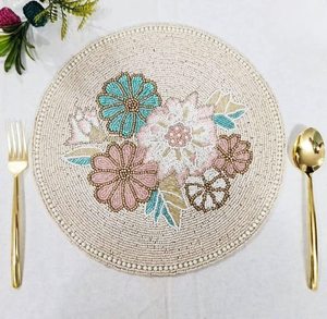 High Quality Handmade Eco-Friendly Durable Vintage Beaded <b>Round</b> <b>Placemat</b> for Home Wedding Parties - Product Image 2