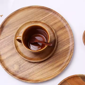 Assiettes rondes en bois d'acacia, écologiques, peintes à la main, assiettes de présentation pour les fêtes, plats à sandwich et à dessert, Crescent Crafts - Product Image 2