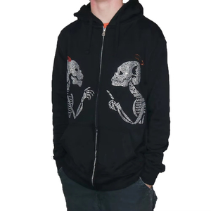 Custom Men's <b>Full</b> Zip-Up French Terry Hoodie Winter Streetwear Style Rhinestone Logo Solid Pattern 100% Cotton Thick Material - Product Image 2