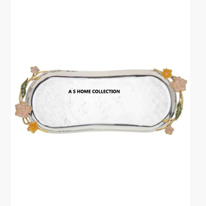 Asas de latón dorado de tamaño mediano Bandeja para servir comida rápida bien pulida Patrón geométrico de calidad premium con diseño de flores - Product Image 1