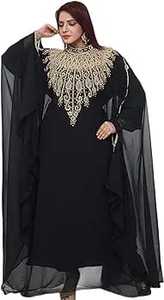 Vestido moderno marroquí modesto islámico para mujer, cuentas de lentejuelas bordadas a mano, mangas completas, longitud hasta el suelo, cristal de talla grande - Product Image 3