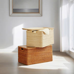 Cesta de almacenamiento grande tejida de ratán con tapa para juguetes y ropa, decoración brillante para el hogar, regalo de inauguración de la casa - Product Image 1