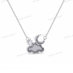 Bonne qualité céleste nuage souvenir vide résine cendres bijoux 16 "chaîne blanc lunette avec lune étoile 925 collier en argent Sterling - Product Image 4