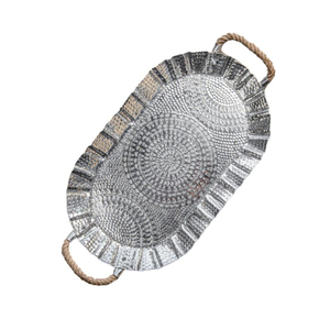 Plateau de service rectangulaire classique en aluminium avec poignées en corde, fait à la main, en métal argenté, pour la décoration de la maison et les événements - Product Image 2
