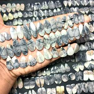 Belle paire d'anneaux d'oreille en jaspe Picasso Cabochon de qualité naturelle pierre précieuse en vrac lisse vernis à la main vert pour les bijoux de guérison - Product Image 1