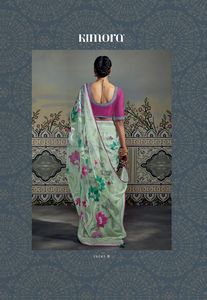 El último diseñador de tejido satinado Organza Seda Impreso Trabajo Saree - Product Image 5