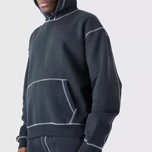 Sweat-shirts pour hommes en molleton 100% coton, poids lourd, coupe classique, manches longues, broderie, hiver - Product Image 3